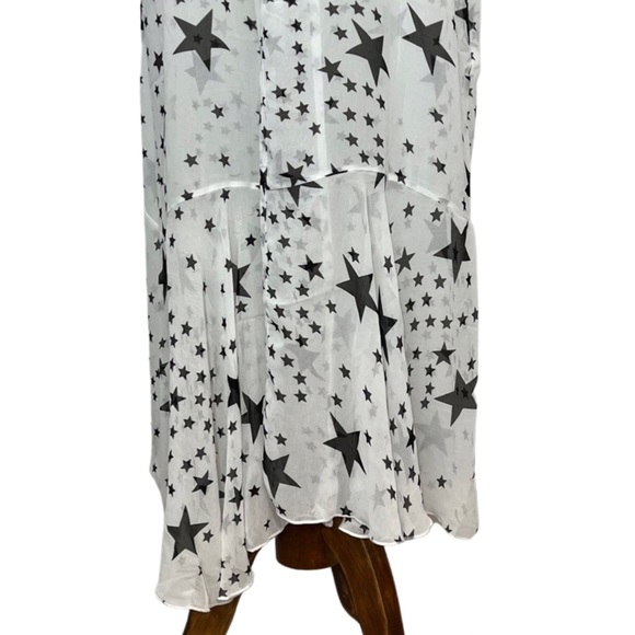 Boho White Chiffon with Black Stars Kimono Duster Beach Coverup - Picture 10 of 16
